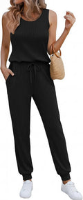 Ekouaer Jumpsuit for Women - Casual Summer Sleeveless Ribbed One-Piece Romper | Perfect for Vacation & Travel