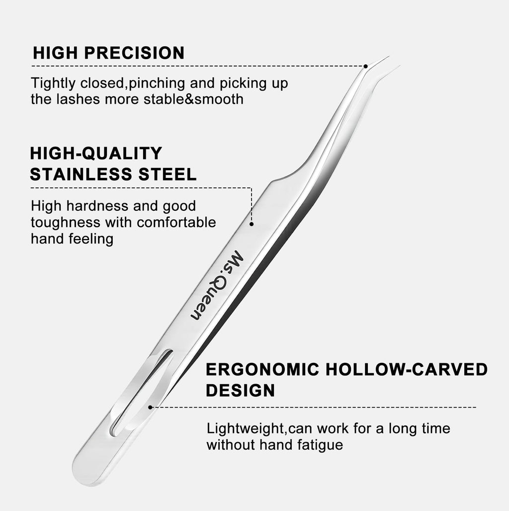 Ms.Queen Eyelash Tweezers for Lash Extensions,Precision Lash Extension Tools for Isolation,Classic and Volume Lash Extension Applying