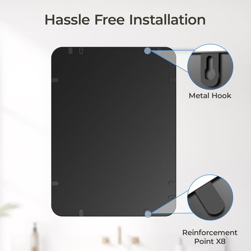 USHOWER Black Bathroom Mirror - 22 x 30 Inch Matte Black Rectangle Wall Mirror with Rounded Metal Frame