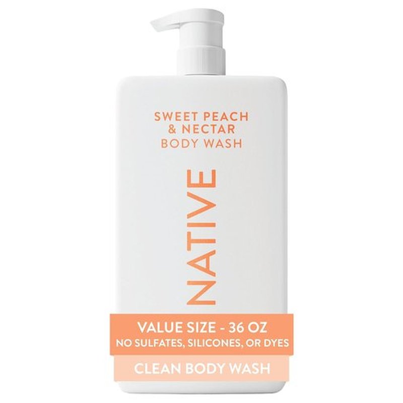 Native Body Wash - Sweet Peach & Nectar | Sulfate-Free & Gentle for All Skin Types - 36 oz Pump Bottle