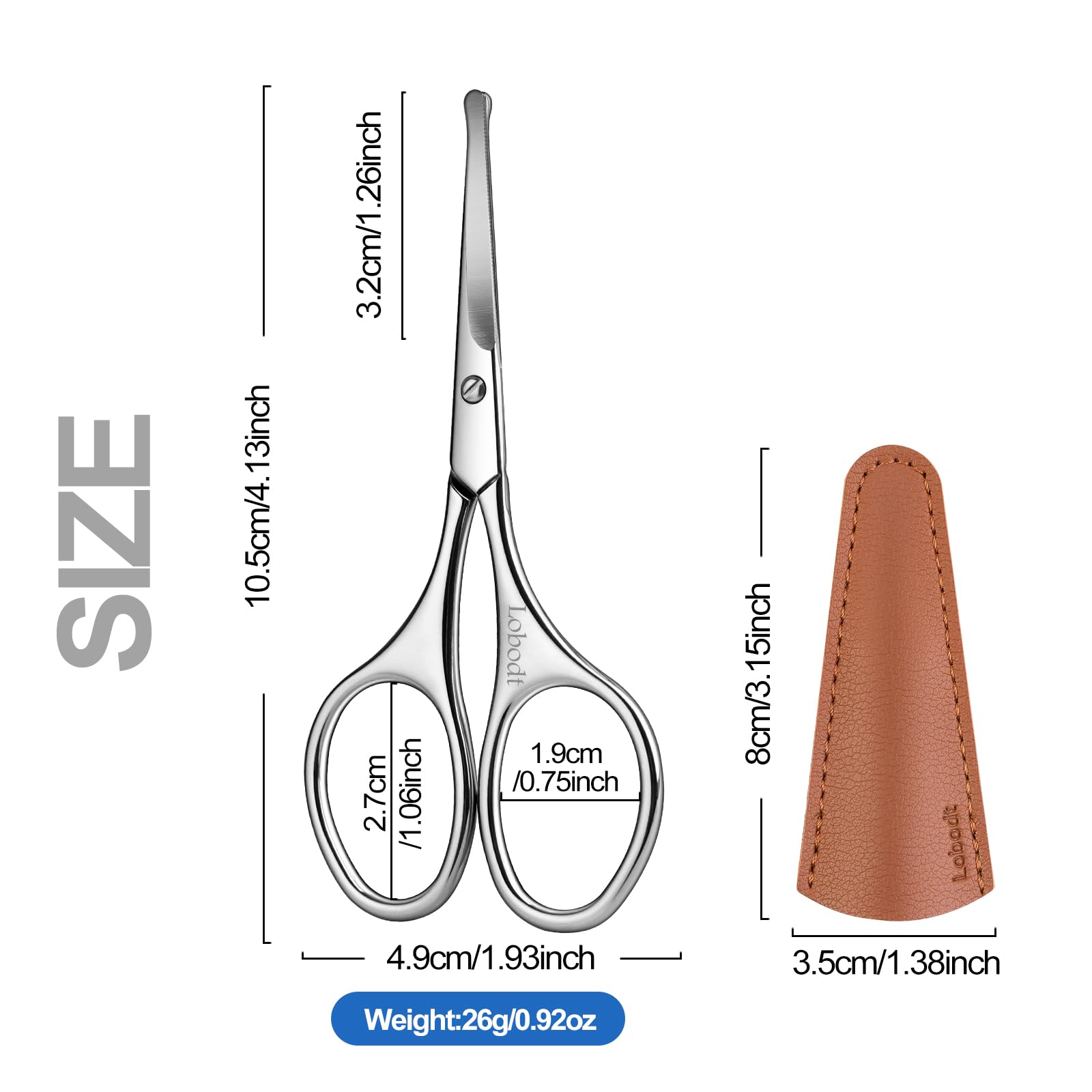 Lobodt 4.1inch round-headed stainless steel small scissors, suitable for trimming facial hair, nose hair, eyebrows, eyelashes, beards, personal care and salon beauty salons (silver)