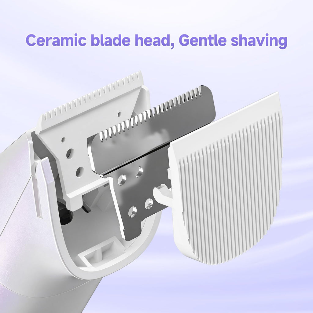 LIKEFUN Bikini Trimmer for Women, Electric Shaver for Leg Pubic Armpit Facial Hair Shaving, Waterproof Groomer,Hygiene Ceramic Blade (Purple Silver)