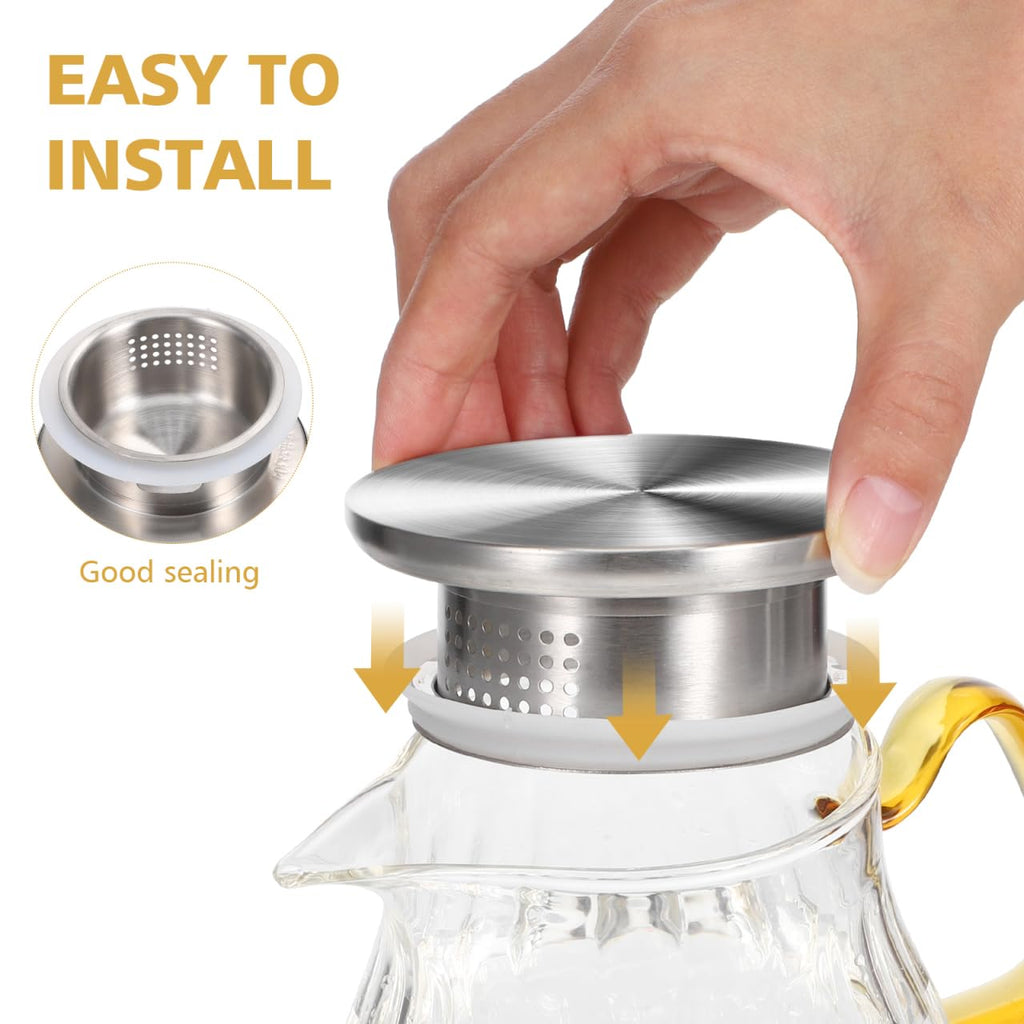 Housoutil Stainless Steel Carafe Lid Replacement for Glass Water Pitcher Leak-Resistant Cover with Dual Drain for Cold Beverage and Tea Pitchers