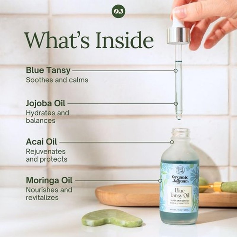 **Organic Jaguar Blue Tansy Face Serum - Hydrating Night Moisturizer with Jojoba Oil | 2 fl oz**