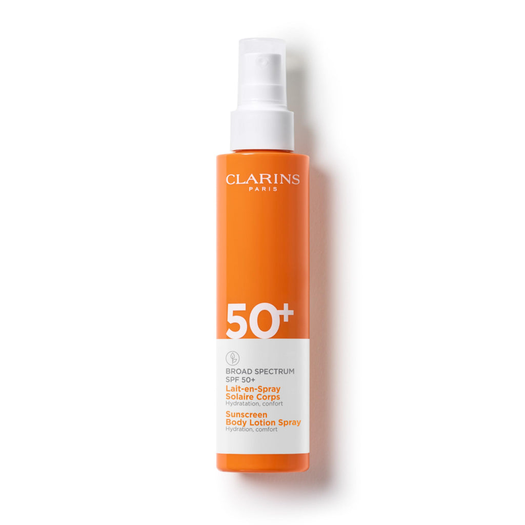 Clarins Body Sunscreen Lotion Spray | Broad Spectrum SPF 50+ | UVA/UVB Protection | Lightweight and No White Cast | Enriched with Antioxidants | All Skin Types, including Sensitive Skin | 5 Ounces