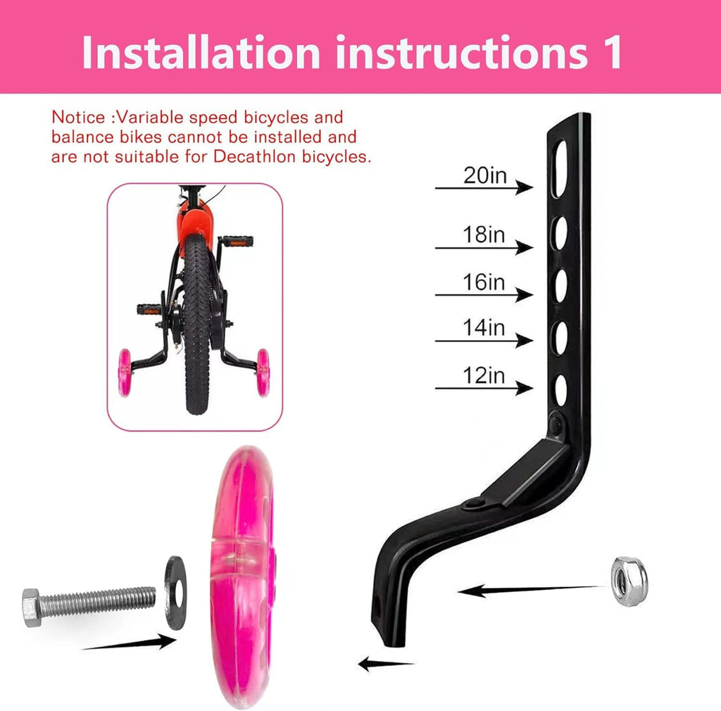 DDJKCZ Training Wheels for Kids Bicycle,Flash Mute Big Wheel Compatible for 12 14 16 18 20 inch Single Speed Bike (Bright Rose)