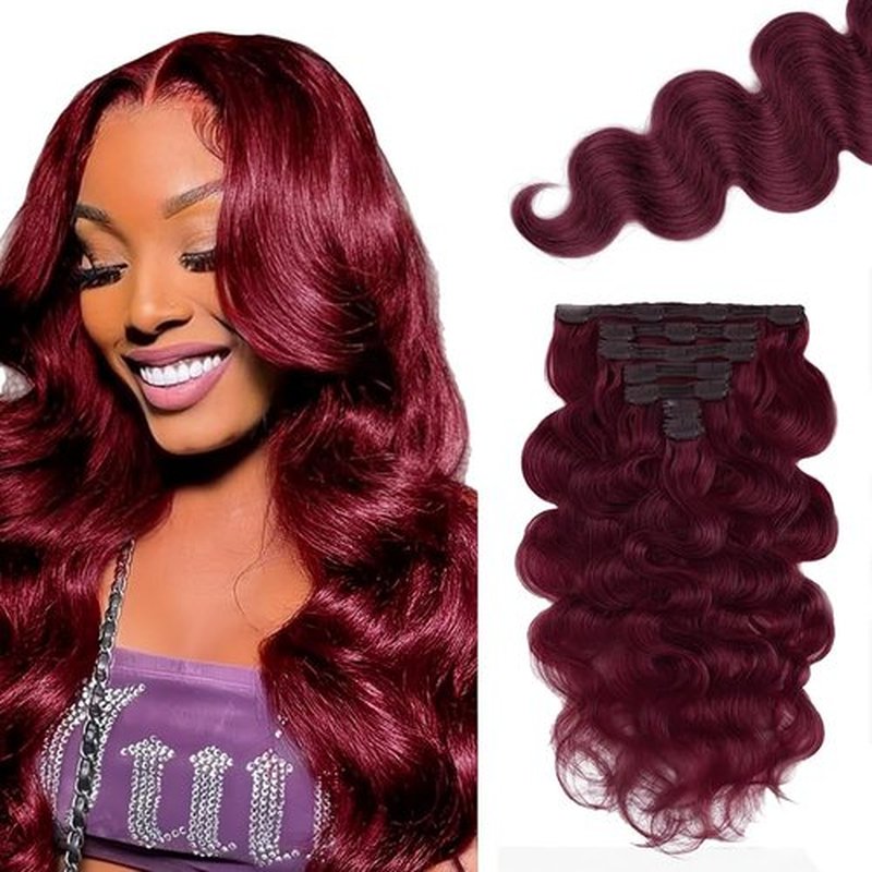 99J Clip in Hair Extensions Human Hair 12 Inch Burgundy Body Wave Clip in Seamless Extensions Human Hair Skin Weft Seamless Invisible Unprocessed Brazilian Virgin Remy Hair 120g