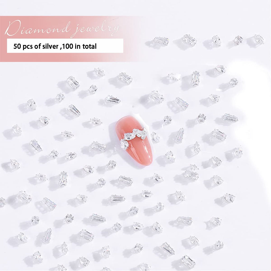 100 Pcs Diamond Jewelry Nail Charms for Nail Art Decoration Rhinestones, Gold/Silver Flatback Sparkle Horse Eyes Water Drop Square Zircon Claw Gems Nail Design Supplies
