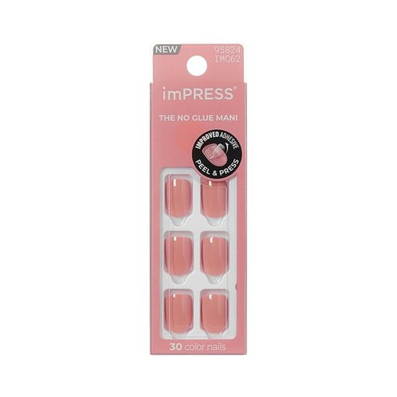 KISS imPRESS Press-On Nails - No Glue, 'Your Magic' Pink, Short Squoval Shape, 30 Nails Included