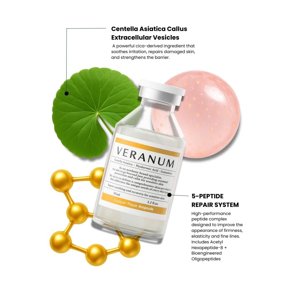 Veranum 5-Peptide Repair Serum – Korean Anti-Aging Peptide Ampoule with Centella EV | Collagen & Elasticity Support (1.2 fl oz / 35 mL)