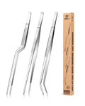Fine Cooking Tweezers Set, Professional Stainless Steel Food Tongs, Kitchen Black Long Chef Tweezer for Cooking, Plating, Decorating and BBQ (SILVER, 12 inch)