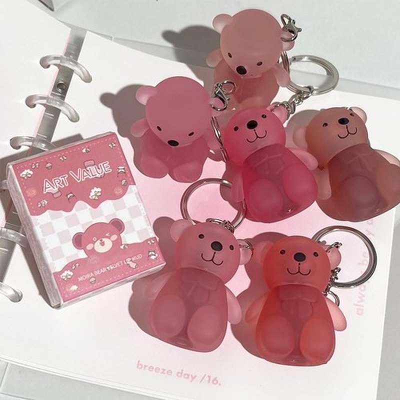 Petansy Velvet Matte Liquid Lipstick, 6 Colors Waterproof Long Lasting Lip Gloss Lip Stain, Cute Bear 2 in 1 Key Chain Lip Gloss, Korean Lip Glaze Natural Lip Makeup
