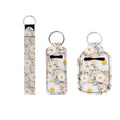 Suobstales Daisy Flower Pattern 3 PCS Travel Bottle Keychain Holders Set Neoprene Lipstick Wristlet Keychain Elastic Chapstick Keychains Holder