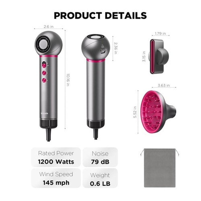 BABONIR Travel Hair Dryer for Women, Lightweight Compact Blow Dryer, 360° Rotatable Head, 110,000 RPM High-Speed Ionic Hair Dryer with Diffuser & Concentrator, Portable Hair Dryer for US Travel & Home