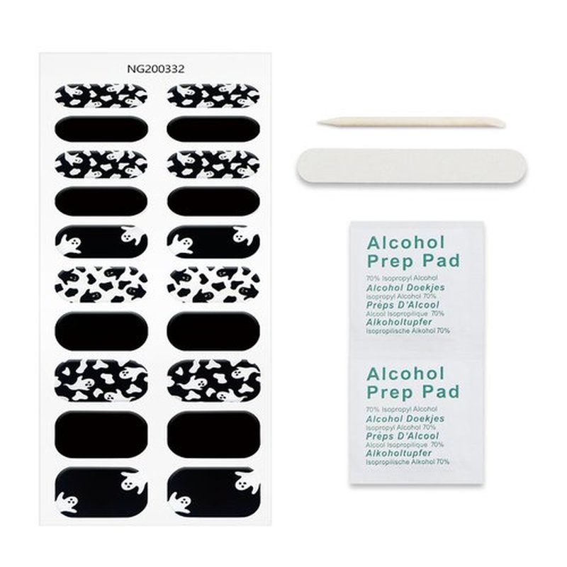 JMEOWIO Gel Nail Stickers Halloween Black White Cute Ghost Semi Cured Gel Nail Strips Wraps UV/LED Nails Art Design Decoration Accessories