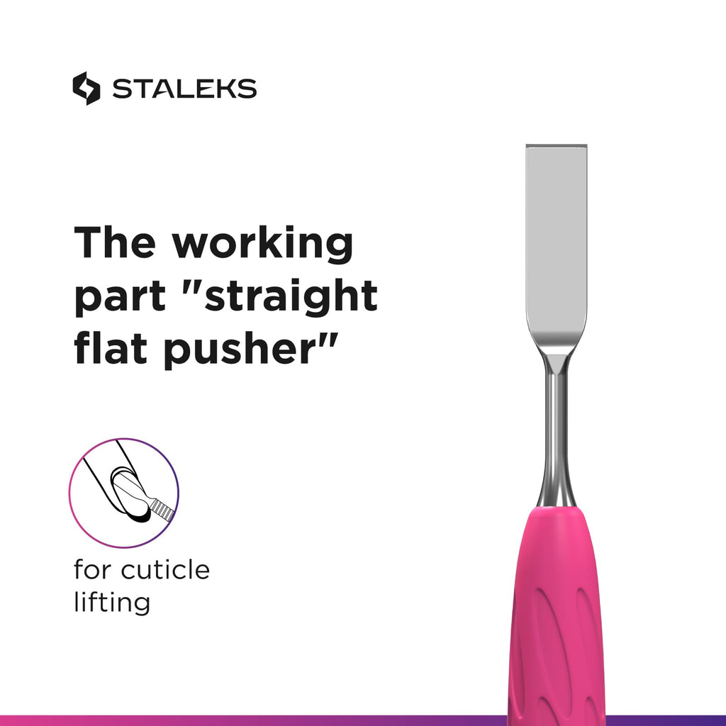 Staleks Pro Manicure Pusher Gummy UNIQ 11 Type 2 – Silicone Handle Cuticle Pusher Tool – Beveled & Loop Pusher – Stainless Steel – Ergonomic & Non-Slip Grip – Sterilizable & Durable