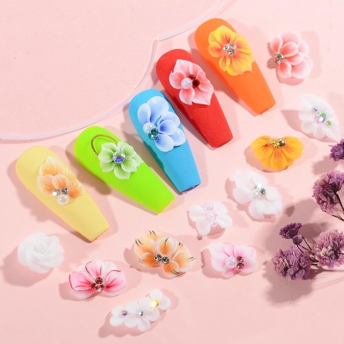 30 Pieces of 3D Flower Nail Art Charm Handmade Acrylic Flowers, Mixing 15 Designs of Summer Nail Water Drops Crystal Acrylic Flower Nail Art Charm for Women's Nail Decoration Gift
