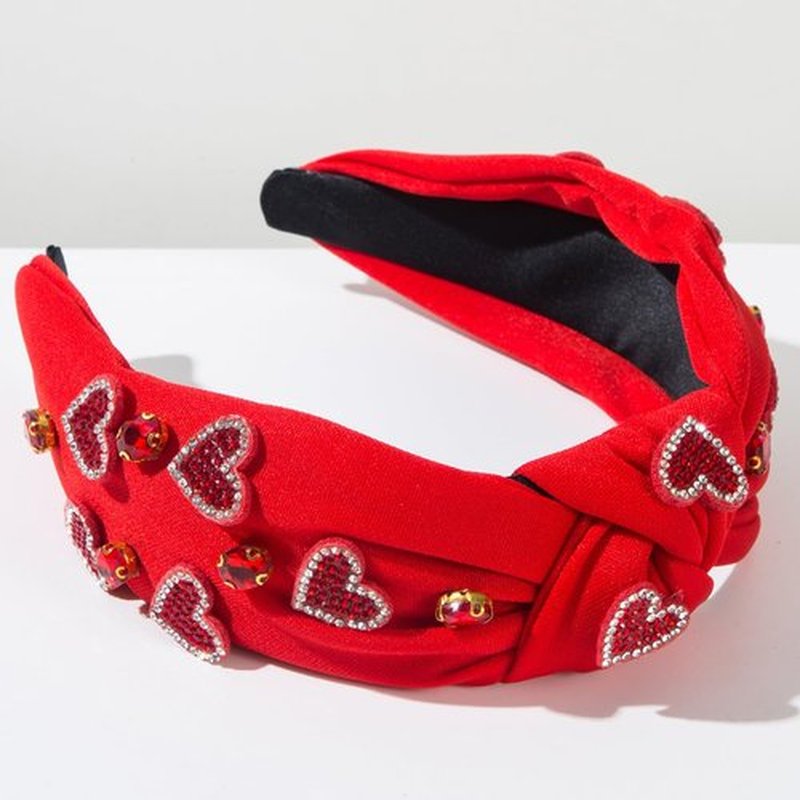 Palotay Red Heart Valentines Headband for Women Rhinestone Beaded Heart Headbands Valentine Day Hair Accessories Jewelry Gifts