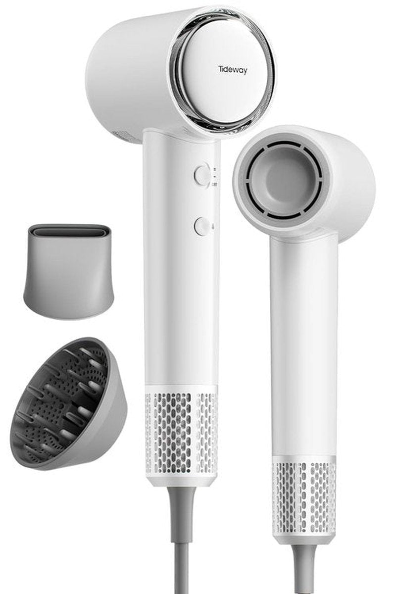 Tideway Hair Dryer, Blow Dryer with Diffuser, Ionic Professional High-Speed 1500W Low-Noise, 110,000 RPM Brushless Motor, Fast Drying, Travel Compact for Women & Men (White)
