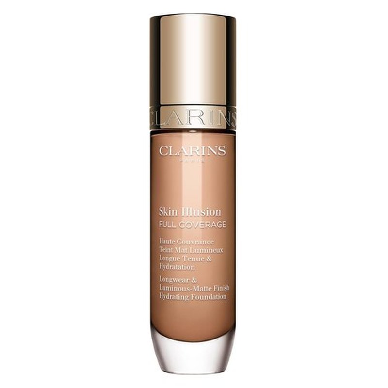 Clarins Skin Illusion Foundation - Longwear Full Coverage with Luminous Matte Finish | 24H Hydration & Hold | 1 Fl Oz