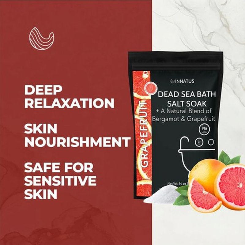 Dead Sea Bath Salt Soak - Relaxing & Detoxifying 21 Mineral Formula | 14oz Grapefruit Infused Essential Oils
