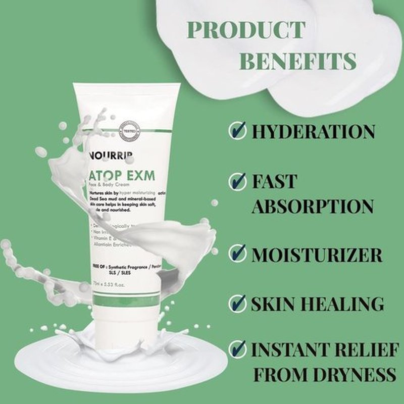 NOURRIR Atop Exm Face & Body Hydrating Moisturizer for Dry to Very Dry, Sensitive Skin| Moisturizer for Deep Nourishment & Hydration| Non-Greasy, Fragrance-Free| Paraben Free | 75 ml