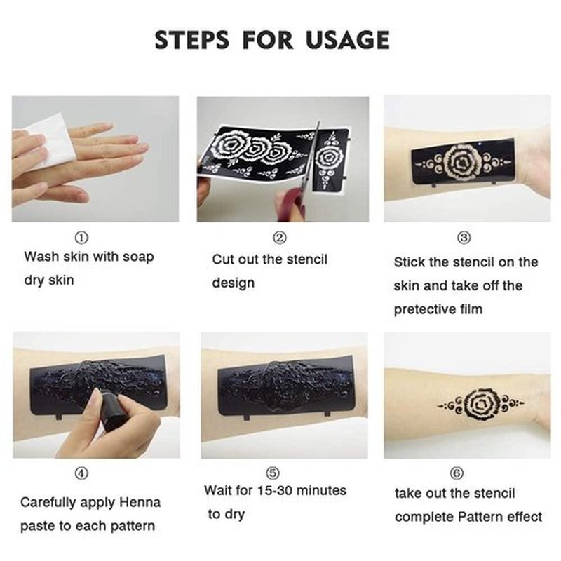 PPVWEY 10 Sheets Henna Tattoo Stencils 10 Pair Arm Hand Henna Tattoo Template Temporary Indian Arabian Glitter Airbrush Tattoo Stickers for Face Body Paint DIY (Black-1)