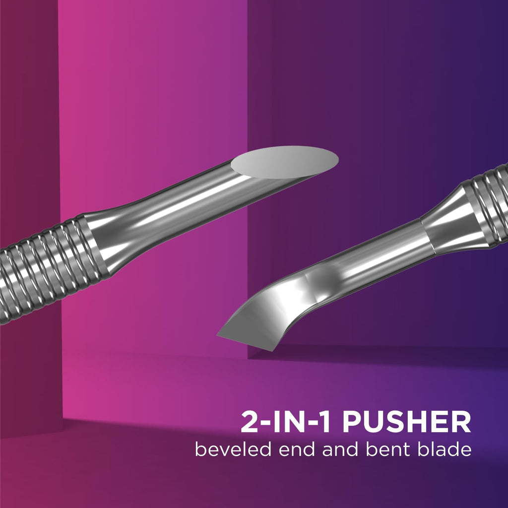 Staleks Pro Manicure Pusher EXPERT 90 Type 4.2 – Beveled & Bent Blade – Stainless Steel– Non-Slip Handle