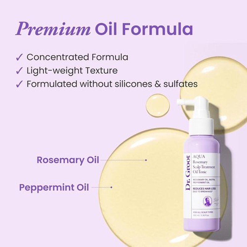 Dr. Groot Rosemary Mint Oil Tonic - Hair Growth Formula with Biotin & Hyaluronic Acid | 3.38 fl oz (100ml)