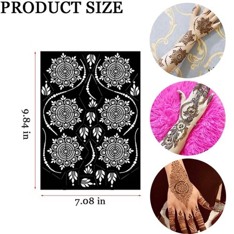 PPVWEY 10 Sheets Henna Tattoo Stencils 10 Pair Arm Hand Henna Tattoo Template Temporary Indian Arabian Glitter Airbrush Tattoo Stickers for Face Body Paint DIY (Black-1)