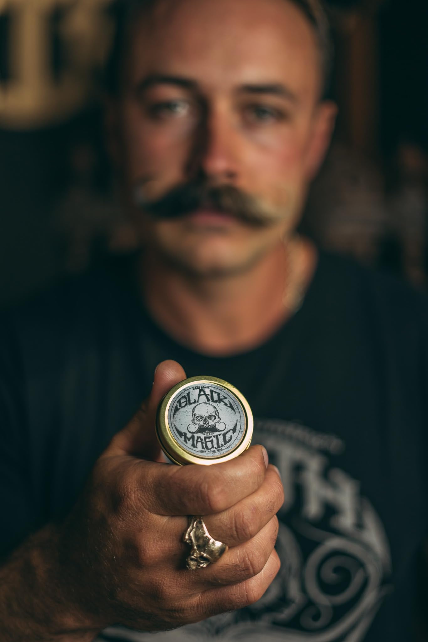 Black Mustache Wax | Black Magic Death Grip Moustache Wax | Hide Grey Hair In Beard Or Moustache | Extra Strong Hold Mustache Wax Unscented | 1 oz Tin Heat Source Required (Black Magic Bare Bones)