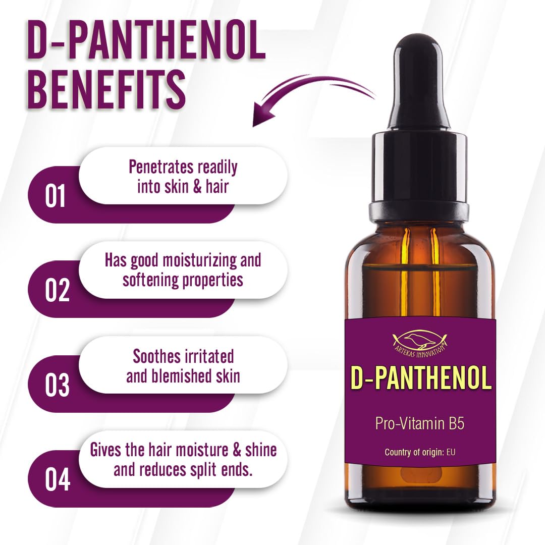 Artekas Innovation - D-PANTHENOL - Oil - Cosmetic Grade - 76.9% Concentration - for Homemade Skin, Hair and Nail Products - 0.35 Oz