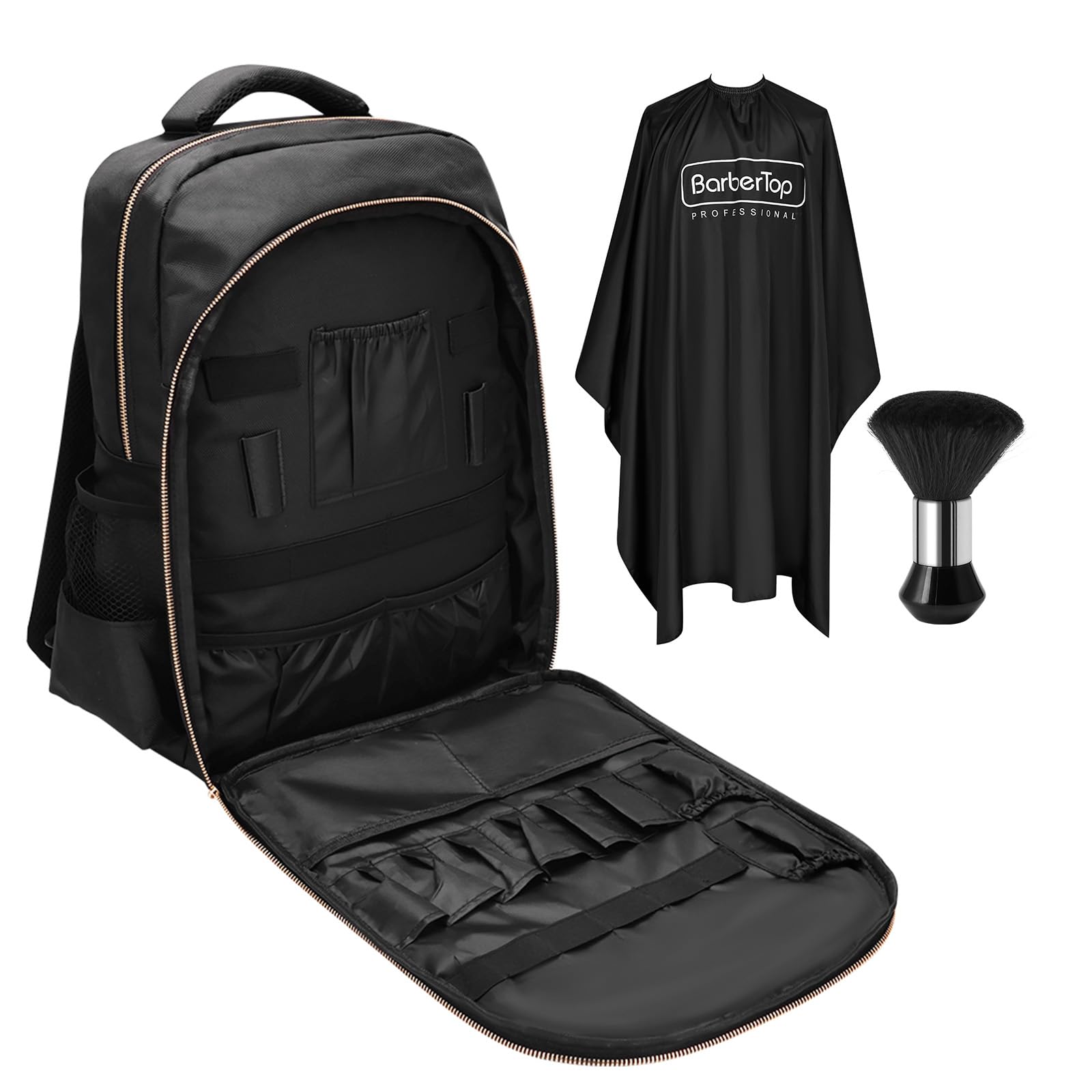 Barber Backpack for Men Women, Professional Barber Bag Case Organizer for Clippers and Supplies, Portable Cosmetology Hairstylist Travel Backpack with Barber Accessories Cape and Brush (Black)