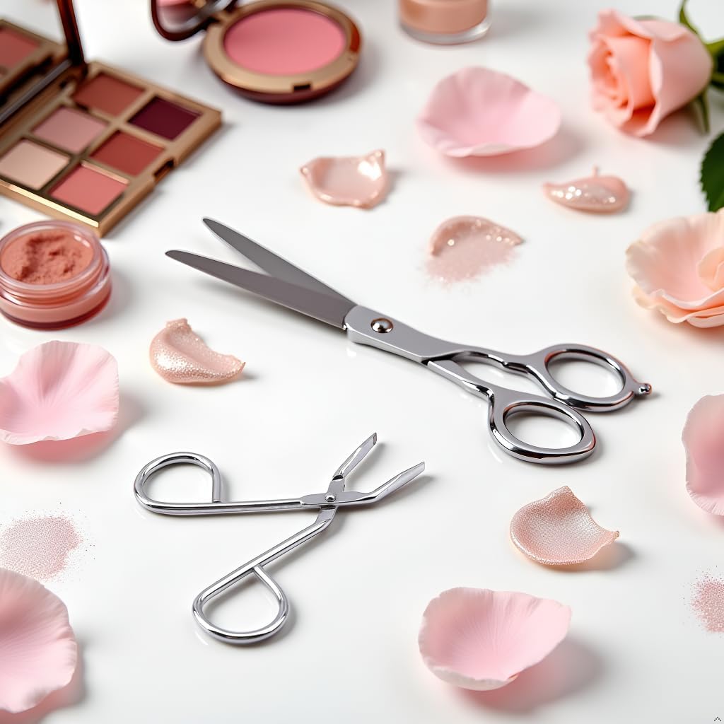 Silver Professional Stainless Steel Eyebrow Tweezers and Scissors Set, Hair Removal and Grooming Tools