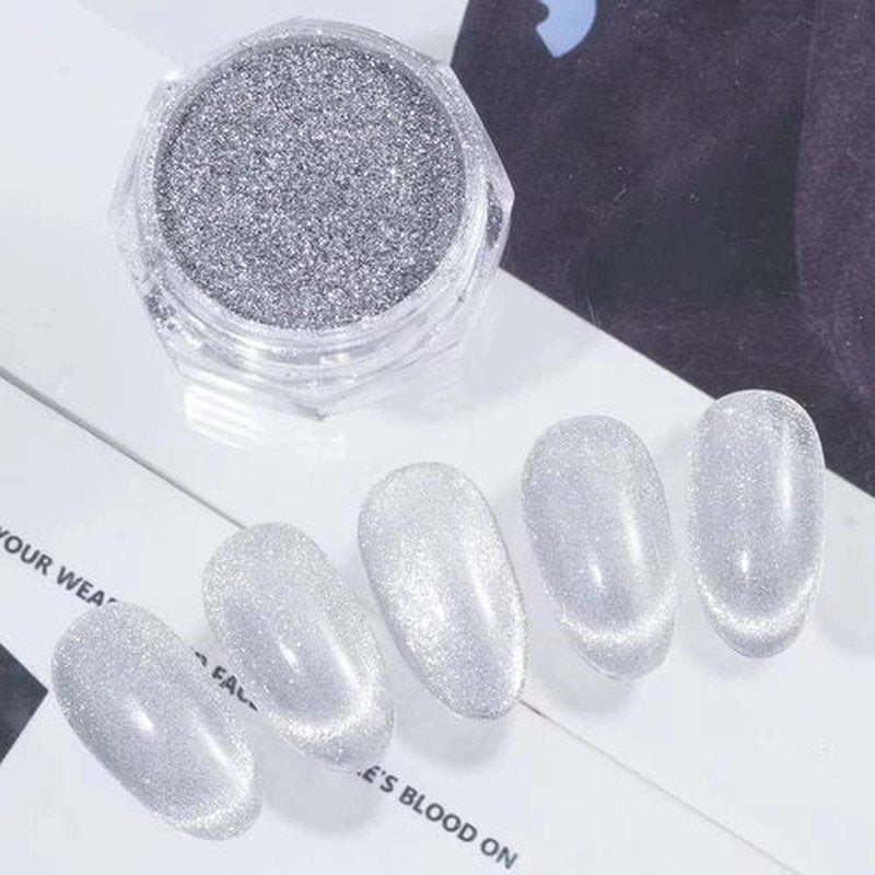 Pretty Diva Cat Eye Chrome Nail Powder, 2 in 1 Highlight Chrome Nail Powder Magic Holographic Mirror Effect Glitter Clear Cat Eye Nail Chrome Powders