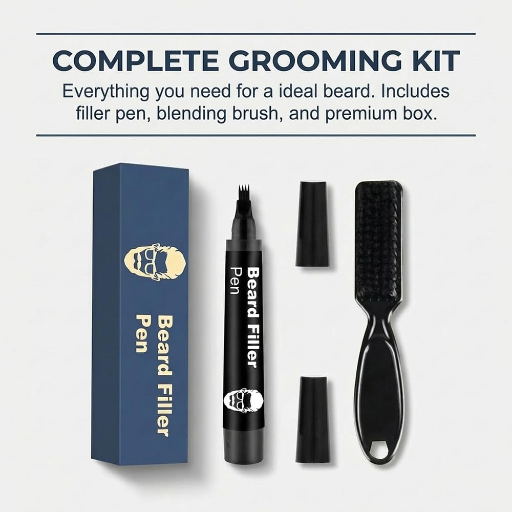 Beard Pen Filler for Men, Waterproof Beard Pencil for Patchy Beard, Natural Looking Beard Marker for Filling Beard and Hairline, Long Lasting Grooming Tool (1, brown)