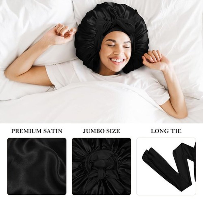 3Pcs Bonnet for Sleeping, Extra Silk Satin Hair Bonnets with Tie Band for Curly Hair Braids