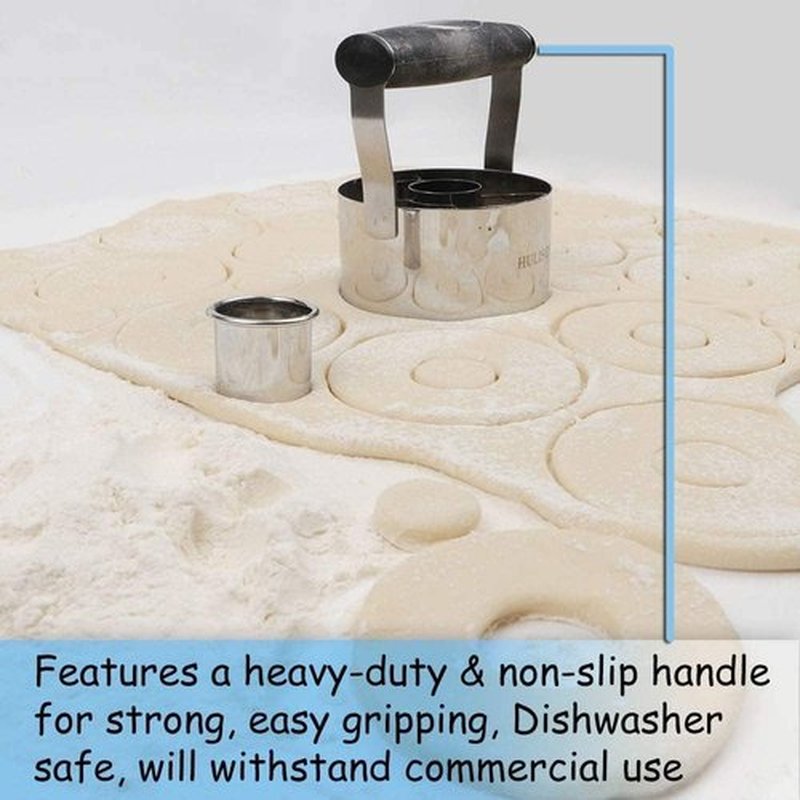 HULISEN Donut Cutter - 3.5 Inch Stainless Steel Doughnut & Biscuit Cutter with Soft Grip Handle
