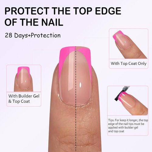 Dsixnails French Tip Press on Nails, 150Pcs Soft Pink Short French Gel Nail Tips, Pre-lasting Soak Off Square Acrylic Fake Nails, No Need to File False Nail Tips Extension for Women Nails, 15Sizes