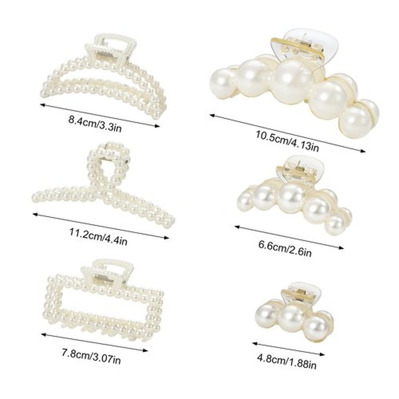 CWJCYTNSN 6 PCS Hair Clips for Women Large Hair Claw Clips for Thin Thick Curly Hair Styling Pearl Jaw Clips Strong Hold Nonslip Fashion Hair Accessories for Bridal Wedding