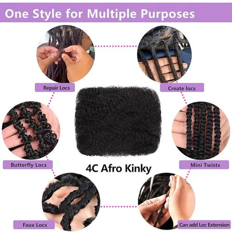 Afro Kinkys Bulk Human Hair 100% Real Human Hair 4c Kinky Curly Hair Bundles for Locs 1 Pack 60g,Dreadlocks Extensions,Twist Braiding,Double Lifespan Virgin Hair 14 inch Natural Black