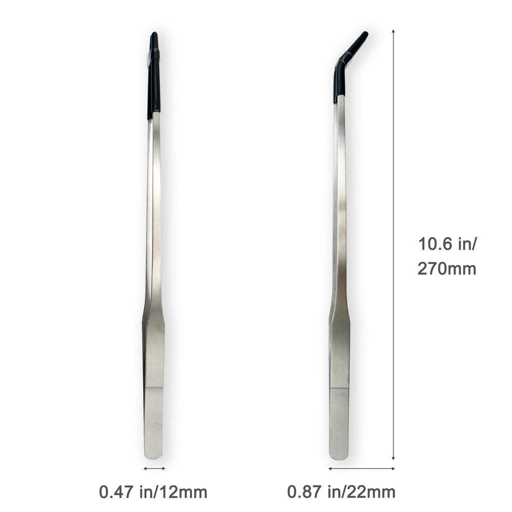 2 PCS Long 10.6" Stainless Steel Reptile Feeding Tongs with Rubber Tip, Straight & Curved Tweezers for Aquariums & Crafts, Feeder Tools for Bearded Dragon, Lizards Snake, Terrarium Supplies (Silver)