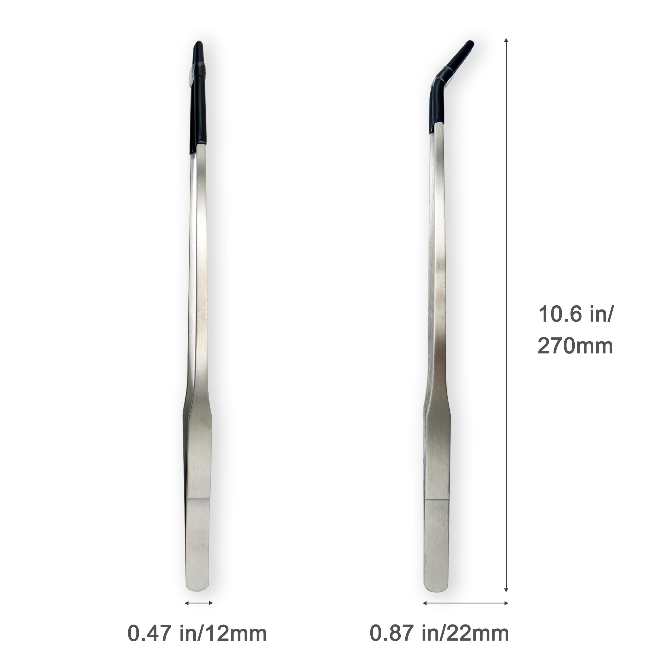 2 PCS Long 10.6" Stainless Steel Reptile Feeding Tongs with Rubber Tip, Straight & Curved Tweezers for Aquariums & Crafts, Feeder Tools for Bearded Dragon, Lizards Snake, Terrarium Supplies (Silver)