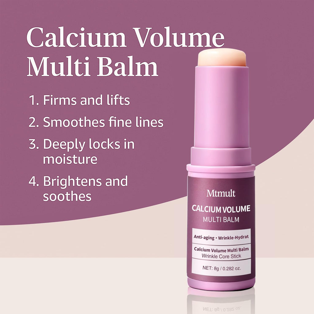 Mtmult Calcium Balm Stick with Coconut Oil & Jojoba Oil - Anti-Aging, Sagging, Wrinkles | Multi-Use with Volume, Collagen (Almond, Vitamin E, 3 PCS)