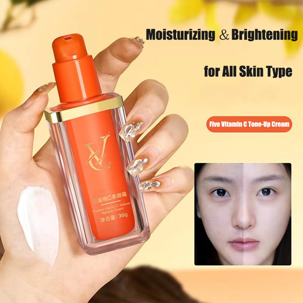 Japanese Vitamin C Makeup Tone Up Cream, 5 in 1 VC Moisturizing Brightening Concealer, Face Moisturizer Cream for All Skin Type, Long-Lasting Hydrating, Quick Makeup, Radiant Skin (1)
