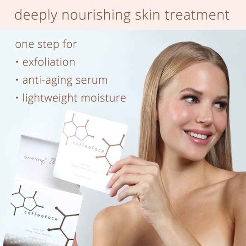 Coffeeface Anti-Aging Moisture Pads - 3-in-1 Exfoliating & Hydrating Treatment | Hypoallergenic | 8 Count