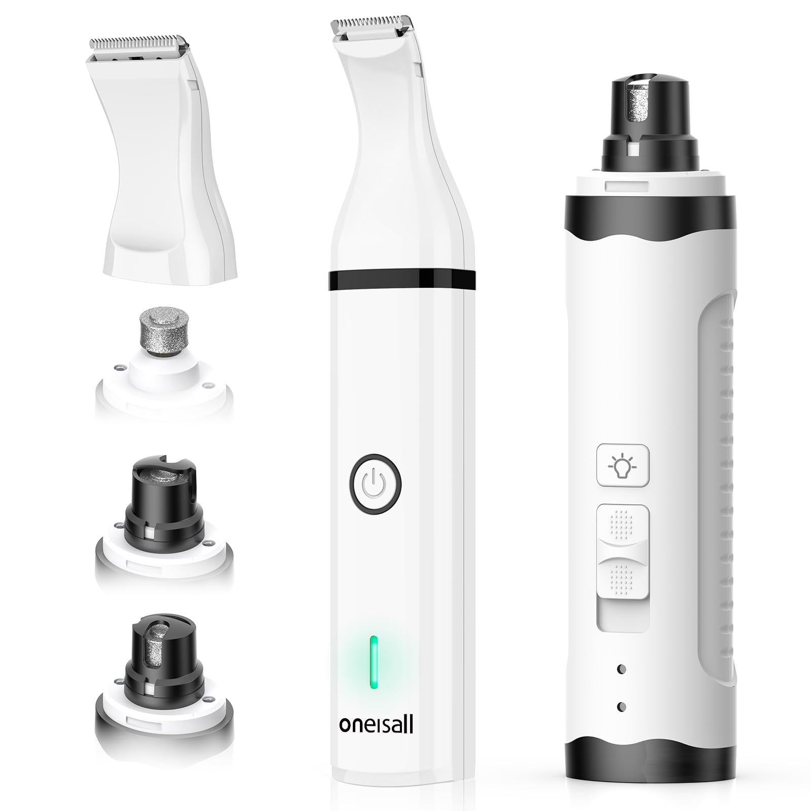 oneisall 3 in 1 Dog Nail Grinder & Paw Trimmer Kit, 2 LED Lights