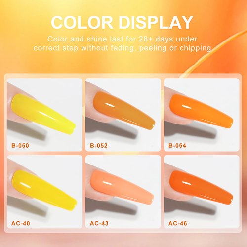 beautilux Orange Gel Nail Polish Set, 6 Colors Orange Yellow Soak Off Gel Polish for Nail Salon at Home Manicure