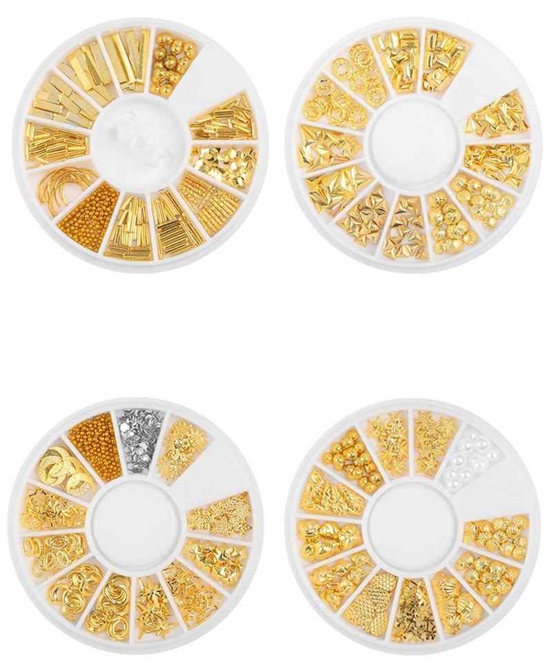 YesLady Nail Art Gold Metal Studs 3D DIY Punk Rivet Gems Manicure Beads Tips 10 Wheel Jewels Decoration