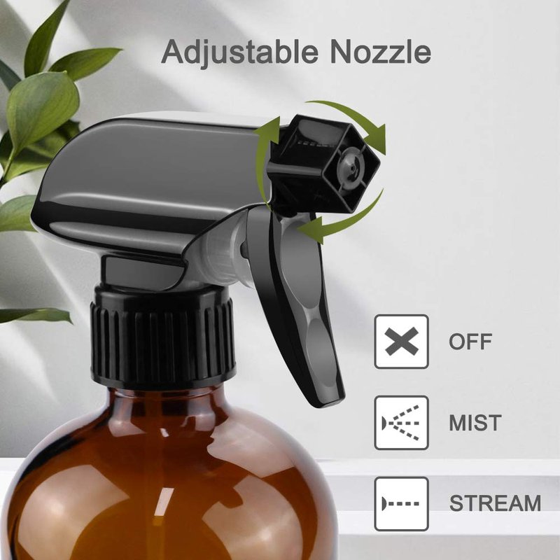 Worldgsb 16oz Amber Glass Spray Bottles - Reusable Containers with Labels & Adjustable Nozzle for Cleaning, BBQ, and Essential Oils